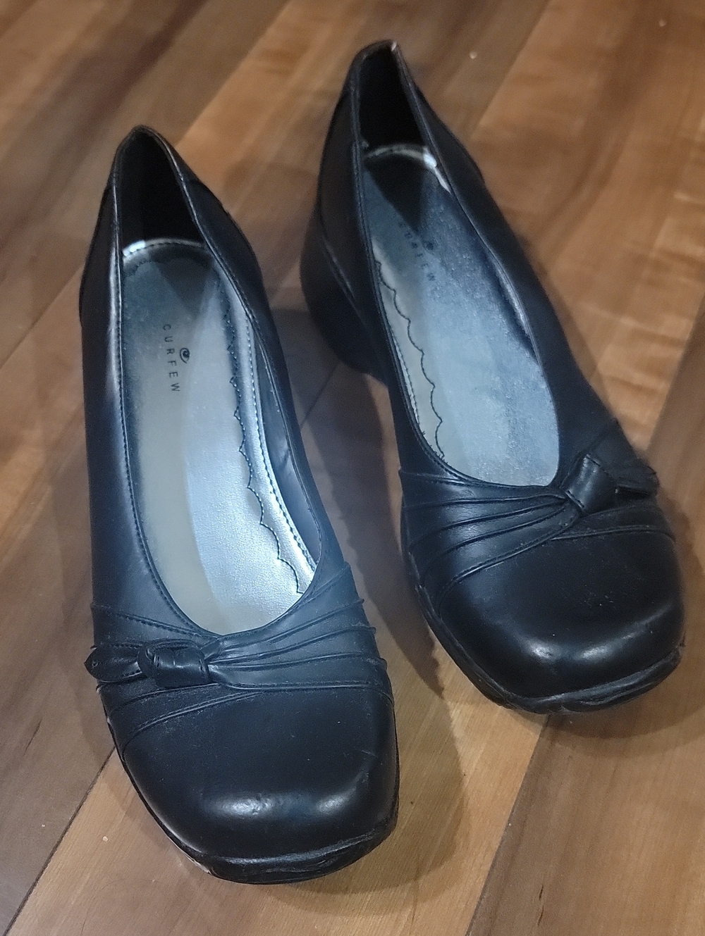 Curfew Black Low Wedge Loafers with Knot Detail